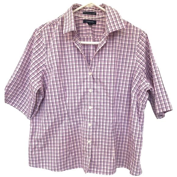 Lands' End Button Up Shirt 16P Purple Plaid Womens Oxford Short Sleeve Summer - Picture 1 of 9